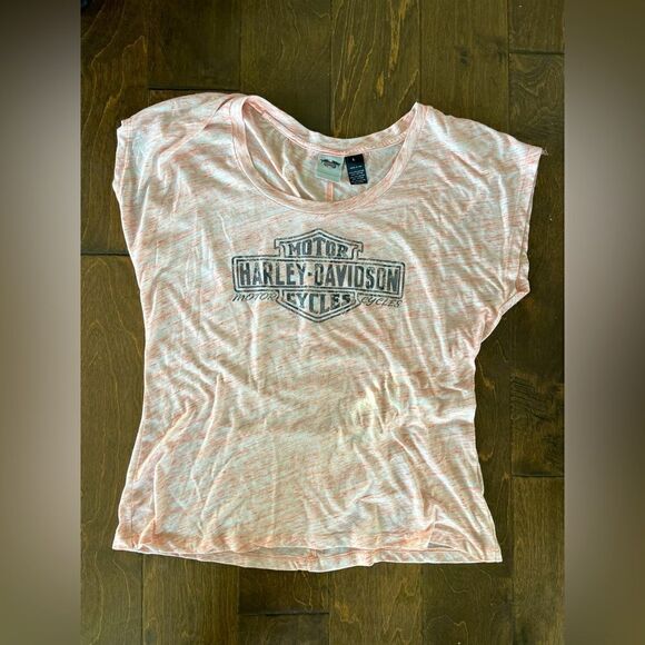 HARLEY DAVIDSON WOMEN'S VINTAGE BAR & SHIELD S/S HEATHER ORANGE Sz L - Picture 1 of 4
